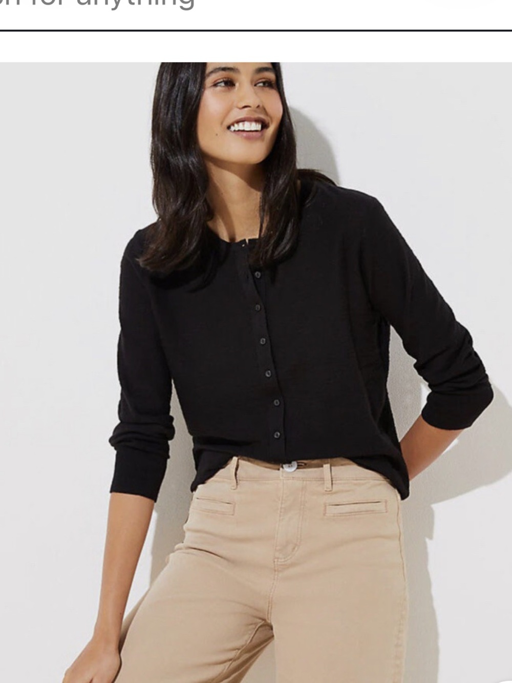 LOFT Black Crewneck Button-Down Cardigan